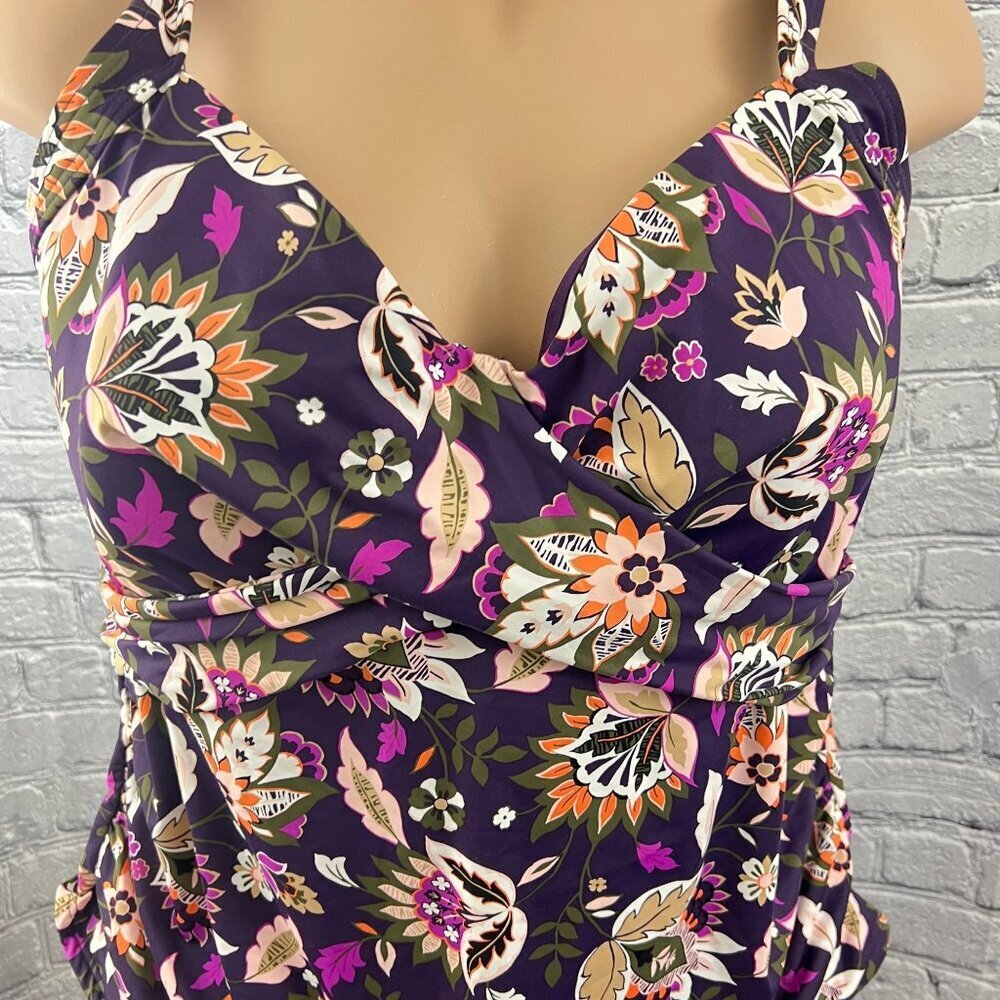 Lands' End Floral Print Tankini Top Ruched Sides & Adjustable Straps 22w - Picture 4 of 8